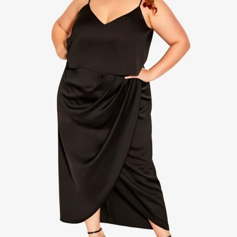 City Chic Black Baby Frill Ruched Midi Dress Sz XS/14 NWT